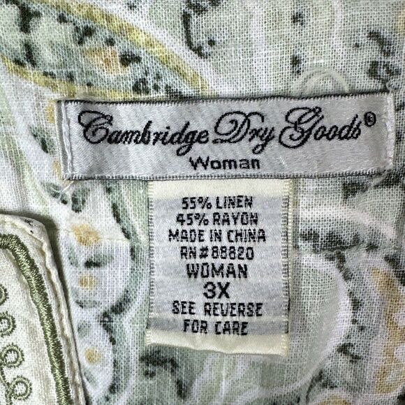 Cambridge Dry Goods Womens Tunic Top Plus Sz 3XL‎ Green Paisley Linen Blend - Picture 6 of 13